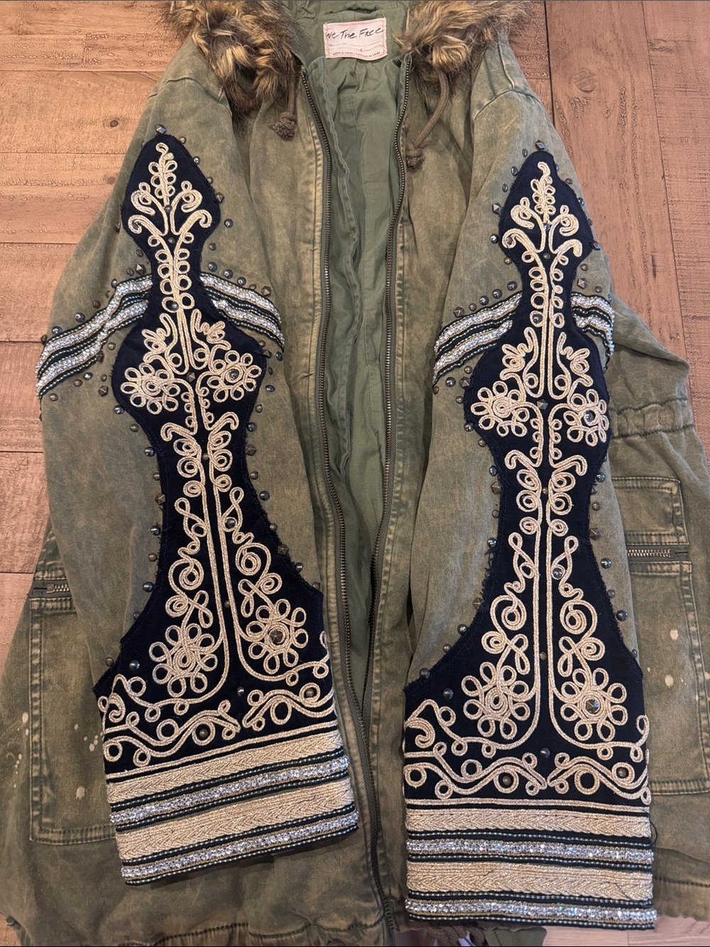 We The Free Green Embroidered Utility Jacket with Faux Fur Hood - Picture 3 of 5